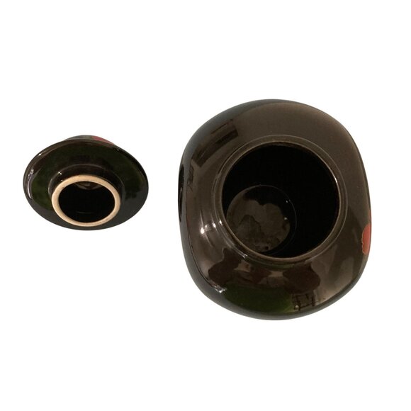 Vintage Japanese Fine China Lidded Ceramic Ginger Jar Black Gold Red Poppy - Picture 6 of 9